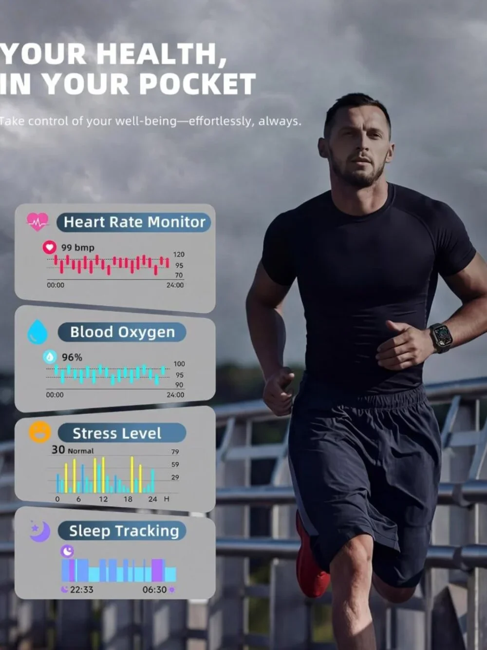 Stylish Smartwatch for Fitness & Sleep Tracking, 1.83” Touchscreen, Waterproof